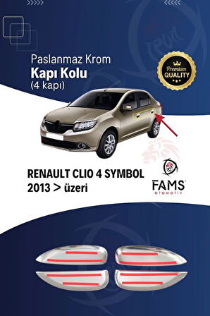 Renault Clio 4 Symbol Uyumlu Krom Kapı Kolu 4 Kapı 2012-2019 Ve Üzeri Paslanmaz Çelik