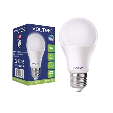 Voltek Led Ampul 9W E27 Duy Beyaz Işık x 12 Adet