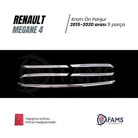 Renault Megane 4 Krom Ön Panjur 5 Prç. 2015-2020 Üzerip. Çelik Uyumlu