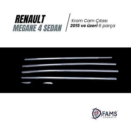 Renault Megane 4 Sedan Uyumlu Krom Cam Çıtası 6 Parça 2015 Ve Üzeri Paslanmaz Çelik