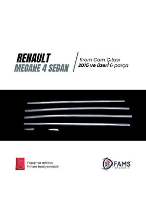 Renault Megane 4 Sedan Uyumlu Krom Cam Çıtası 6 Parça 2015 Ve Üzeri Paslanmaz Çelik