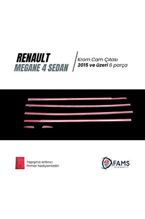 Renault Megane 4 Sedan Uyumlu Krom Cam Çıtası 6 Parça 2015 Ve Üzeri Paslanmaz Çelik