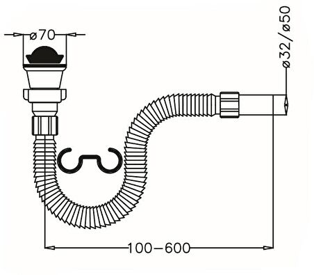 Japar Körüklü Ø32 mm Lavabo Sifonu 50605