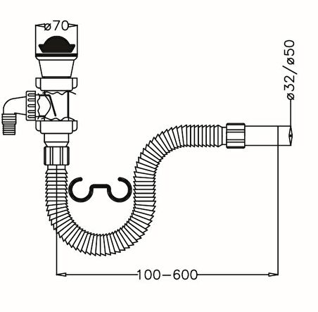 Japar Körüklü Evye Sifonu Ø50 (Bulaşık Mak. Çıkışlı) 50611