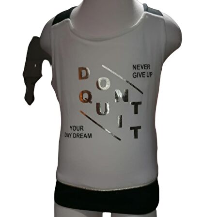 8-14 Yaş Kız Çocuk T-Shirt Don't Quit Baskılı Ekru-Siyah