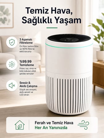 Bosch 62,5 m² 3 Katmanlı HEPA Filtreli 300 m³/h CADR Akıllı Hava Temizleyici Sessiz