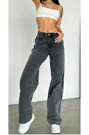 Kadın Likralı Yüksek Bel Füme Salaş Jean Pantolon New Sezon-4