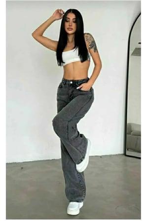 Kadın Likralı Yüksek Bel Füme Salaş Jean Pantolon New Sezon-4