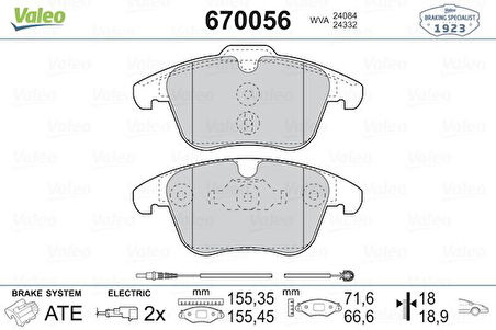 Psa On Fren Balatası Fisli C5 (x7) 1,6 16v / 1,8 16v / 2,0 16v / 1,6hdi / 2,0hdi 02 / 08> P407 Dw10bted4 - Valeo 670056