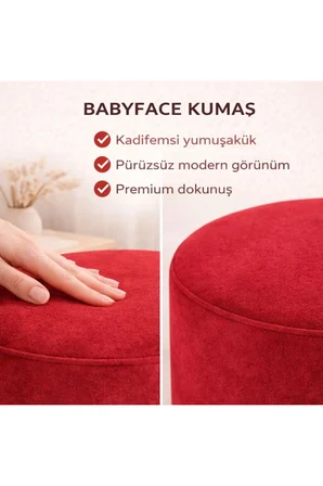 Yuvarlak Puf Babyface kırmızı11 - Modern Dekoratif Oturma Pufu Rahat Şık Tasarım