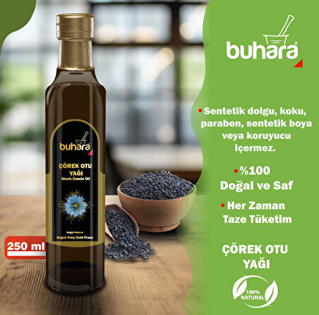 BUHARA ÇÖREK OTU YAĞI ( Çörekotu ) 250 ML CAM ŞİŞE Soğuk Press 100% DOĞAL ve SAF