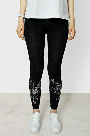 Çiçek Desen Kadın Tayt Çorap