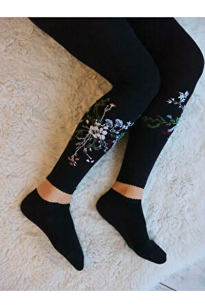 Çiçek Desen Kadın Tayt Çorap