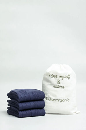 3'lü Lacivert %100 Pamuk Organik Lastiksiz Soket Çorap (Ekstra Ter Emici)