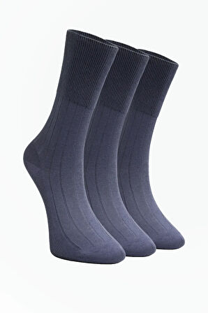 3'lü Lacivert %100 Pamuk Organik Lastiksiz Soket Çorap (Ekstra Ter Emici)