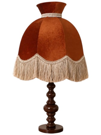 Kadife Kaplı Büyük Boy Başlıklı Ahşap Doğal Ayaklı Klasik Model Abajur - 7 Farklı Renkli 80x50cm