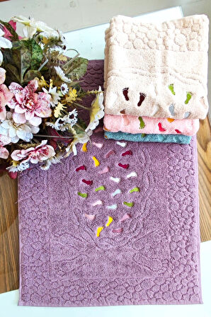 Annem (4.lü Set) 50x70cm. Çeyizlik %100 Pamuk Lüks Nakışlı Jakarlı Ayak Havlusu