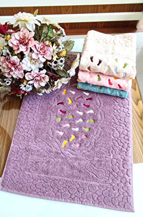 Annem (4.lü Set) 50x70cm. Çeyizlik %100 Pamuk Lüks Nakışlı Jakarlı Ayak Havlusu