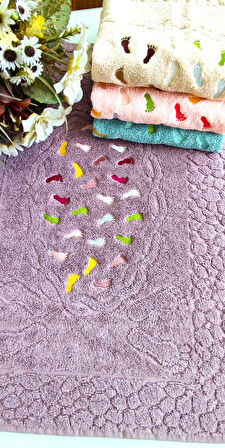 Annem (4.lü Set) 50x70cm. Çeyizlik %100 Pamuk Lüks Nakışlı Jakarlı Ayak Havlusu