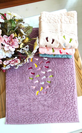 Annem (4.lü Set) 50x70cm. Çeyizlik %100 Pamuk Lüks Nakışlı Jakarlı Ayak Havlusu