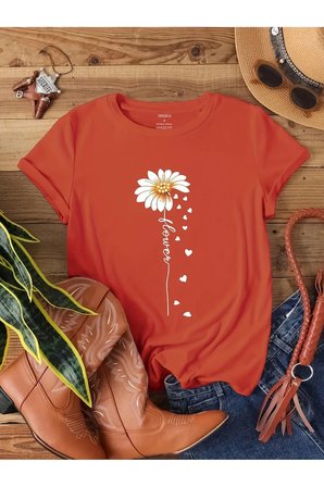 Unisex Flowers Baskılı Tasarım Tshirt