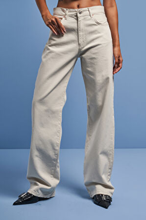 Kadın Raw Renk Loose Fit Orta Bel Denim