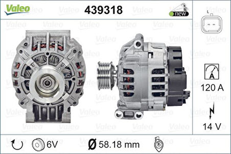 Renault Alternator 12v 120a Megane I II Laguna II Scenic Clio II 1,4 / 1,5 / 1,6 / 2,0 - Valeo 439318
