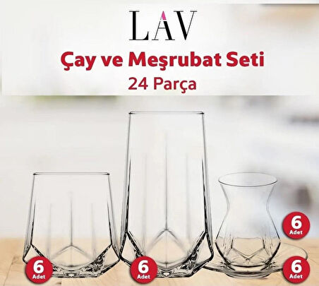 Lav Alya Çay ve Su Meşrubat Bardağı Seti Takımı 24 Parça