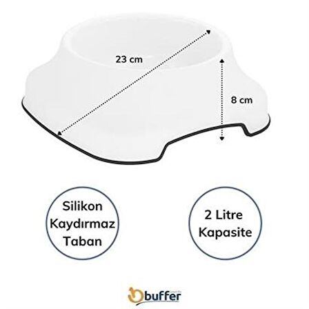 PET Miyav® Silikon Kaydırmaz Taban Plastik Kedi ve Köpek Mama ve Su Kabı 2 L