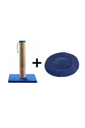 Pribor Kedi Tırmalama Tahtası 40 Cm Ve Kedi Simit Yatağı 50 Cm Çap Polar 2' Li Set Lacivert
