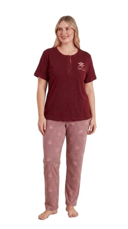 Modalove Kadın Battal Bambu Viskon Kumaş Kısa Kol Pijama Takımı