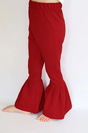Kız Çocuk Kırmızı Ispanyol Paça Yüksek Bel Lastikli Yılbaşı Tayt Pantolon