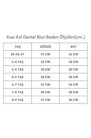 Kız Çocuk Beyaz Bisiklet Yaka Dantelli Kısa Kol Abiye Bluz Gömlek