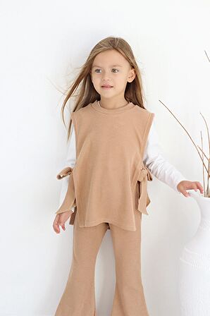 Kız Çocuk Simena Camel Bağlama Detaylı Üst Ispanyol Alt Üst Eşofman Takım