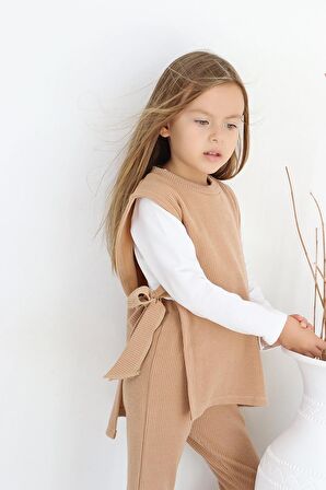 Kız Çocuk Simena Camel Bağlama Detaylı Üst Ispanyol Alt Üst Eşofman Takım