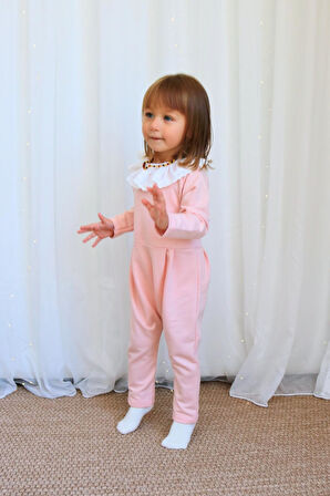 Kız Bebek Fisto Detay Uzun Kollu Çıtçıtlı Yakalı Tulum