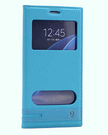 Galaxy C7 / C7 Pro Kılıf Elite Pencereli Kapaklı Suni Deri Kılıf