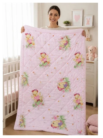Antik Bebek Yorganı 100x150 cm Pamuklu Açık Pembe Desenli Bebek Yorgan
