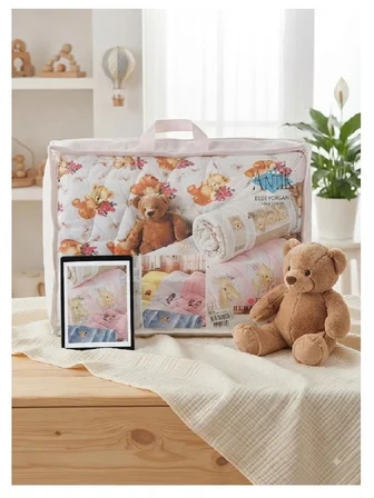 Antik Bebek Yorganı 100x150 cm Pamuklu Açık Pembe Desenli Bebek Yorgan