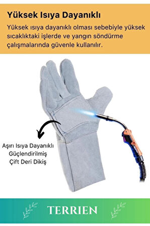Premium Serisi Yanmaz Isıya Dayanıklı Eldiven Kaynak Yangın İçin Su Geçirmez Çok Amaçlı Deri Eldiven