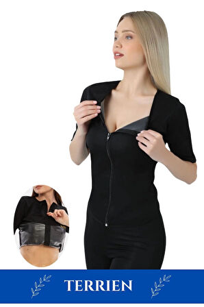 Yeni Seri Toparlayıcı Sıkılaştırıcı Şekillendirici Terleme Kadın Kısa Kollu Fermuarlı Sauna Takım