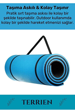 Taşıma Askılı Konfor Modeli Çift Taraflı Kaymaz Yoga Meditasyon Minderi Mavi Siyah Mat