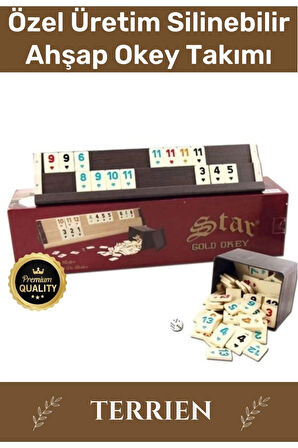 Premium Antibakteriyel Kir Tutmayan Çizilmeye Dayanıklı Silinebilir Gold Ahşap Ev Kafe Okey Takımı