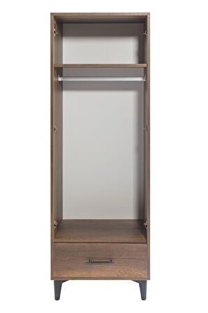 Dolap, Blesk 2 Kapaklı Çekmeceli Askılıklı Koyu Ceviz Gardırop