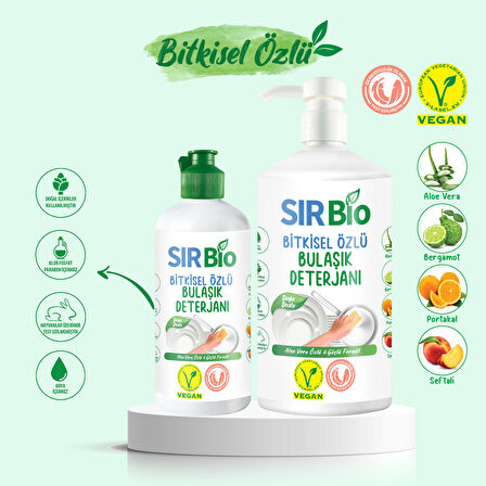 Sır Bio Bitkisel Özlü Elde Bulaşık Deterjanı 1000 ml Pompalı Şişe + 500 ml