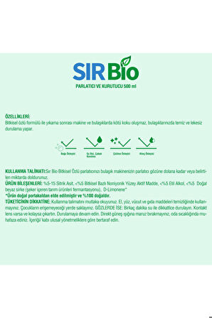 SIRBİO BULAŞIK MAKİNESİ PARLATICI KURUTUCU 500ML 1 ADET 