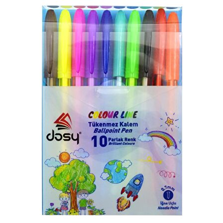 Dosy Colorline Tükenmez Kalem 0.7 Mm 10 Lu Set Blisterli