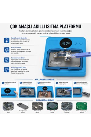 SS-T12B Akıllı Isıtma Platformu – Telefon Anakart, CPU ve IC Sökme Tamir Pedi