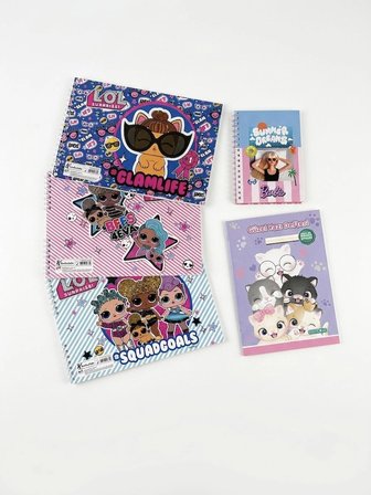 L.O.L. Surprise & Barbie Temalı Defter Seti - 3 Adet L.O.L. Spiralli Defter + Barbie Not Defteri + Kedi Figürlü Güzel Yazı Defteri