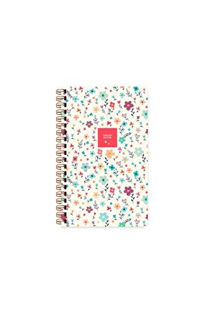 Sert Kapak Düz Spiralli Çiçek Defter Krem Çiçek 13x21